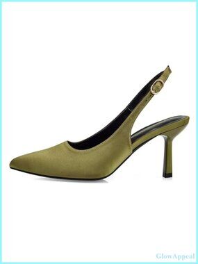 Kitten Heel Slingback Pumps Closed Pointed Toe 3 Inch Heel Buckle Strap